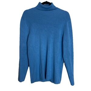 Chicos 3 US XL Blue Turtle Neck Sweater Blouse Top Pullover Preppy Beach Classic